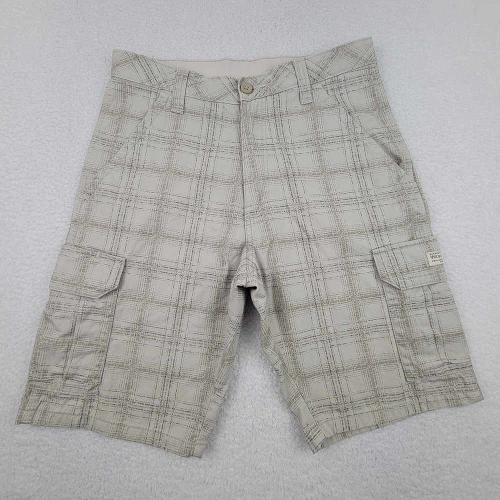 Wrangler Shorts Mens 30 Beige Gray Plaid Cargo Pockets Outdoors Casual Summer